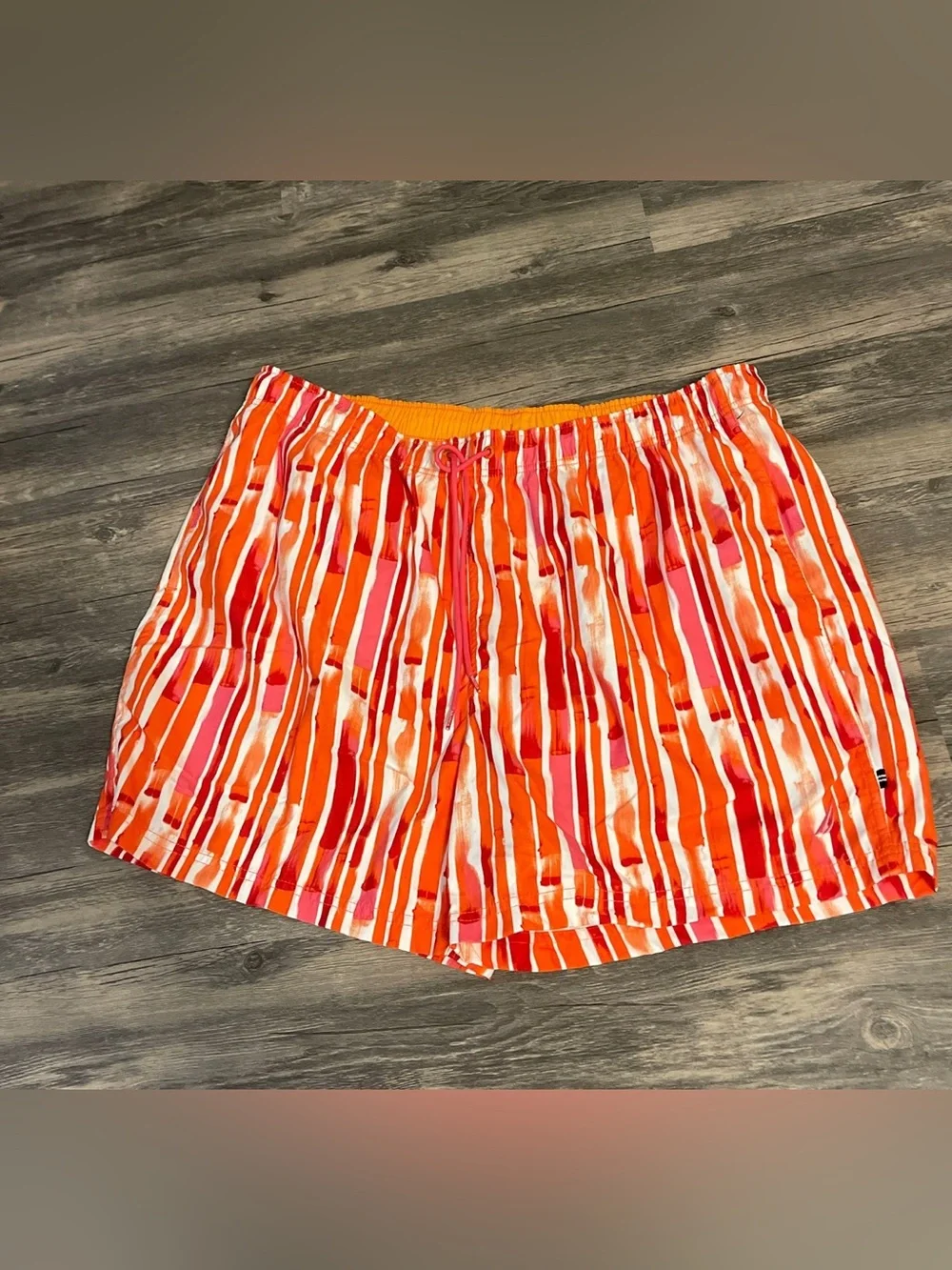 Nautica Men’s Orange & Pink Striped Swim Shorts